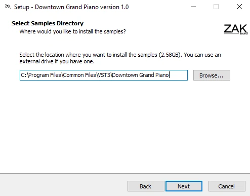 Windows installer — samples location step